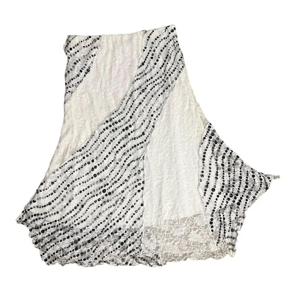 White Midi Skirt Lace Polka Dot Whimsy Goth Fairy Y2K Sz XL